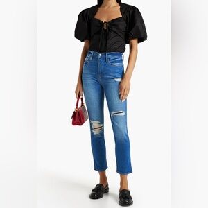 FRAME Le Sylvie Slender Distressed High-Rise Slim-leg Jeans Size 29